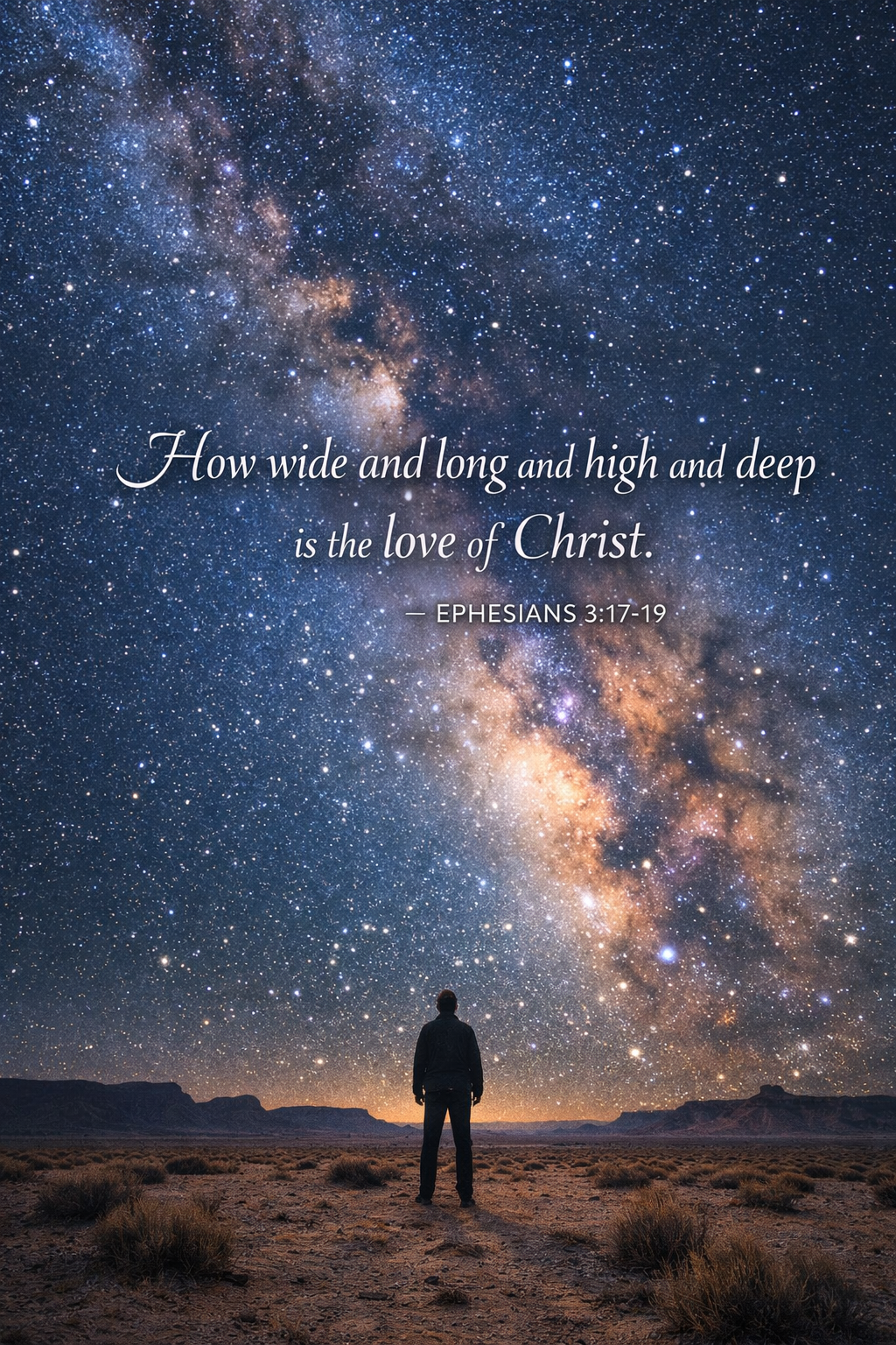 Bible verse Ephesians 3:17-19 galaxy night sky desert love of Christ vertical wallpaper